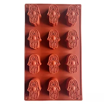 12 Caurumiem, Mini Lotus Palmu Šokolādes Pelējuma DIY Ziepes Pieņemšanas Handwork Talismans Sveču Sveķi Veidnē Cepšanas Rīki Bakeware