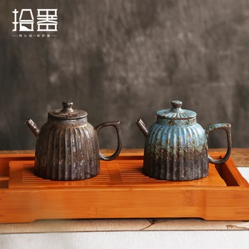 Retro rupjas keramikas tējkanna zeltītiem Japāņu svītrainām keramikas tējas maker sadzīves Kung Fu tējas uzstādīts ceplis, mainīt vienā katlā