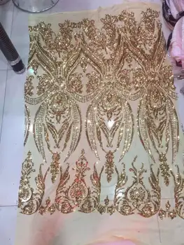 6yards Vivi mežģīnes ir 2021. JAUNA kolekcija AXY02# gaismas zelta sequin izšūšana uz luksusa tilla mežģīnes par zāģēšana, līgavas kāzu kleita