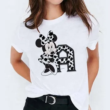 Pasūtījuma Nosaukums Burtu Kombinācija Sievietēm, Augstas Kvalitātes Druka, T-krekls Minnie Mouse Burtu Fontu A B C D E F G Disney Tshirt