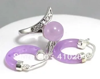 Skaisti Dabas Violeta jeweleryRound stīpas auskari un Gredzens izmērs 6#,7#,8#,9# izvēlēties