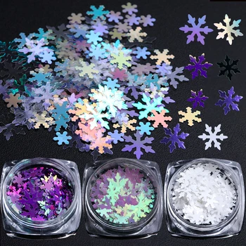 1 Kārba Hologrāfiskā Sniegpārsliņas Ziemassvētki Nagu Vizuļi Pārslas 3D Nail Art Glitter Lāzera AB Sudraba Paillette Manikīrs Rotājumi DX/XX