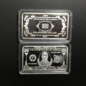 5 Datoriem, brand new 500 dolāru banknošu 1 OZ sudraba apzeltīts žetons 50 x 28 mm suvenīru monētas kolekcionējamus bārs