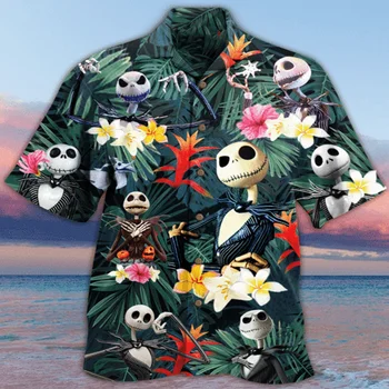 Visvairāk modes skelets Jack vīriešu krekls Havaju gadījuma vienas pogas piedurkņu krekls
