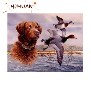 5D Dimanta Glezna, Karikatūra suns putnu Pilnu Kvadrātveida, apaļas Dimanta urbšanas Izšuvumi Priekšstatu Par Rhinestones Mozaīkas Mājas Dekoru mākslas komplekts