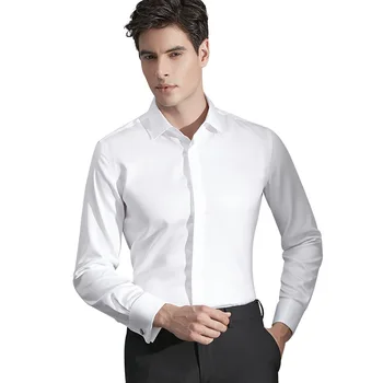 Jaunu francijas krekls vīriešu garām piedurknēm slim fit nav dzelzs krekls kāzu kleitu krekls tīrtoņa krāsu