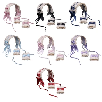 Gothic Lolita Galvu Rokas Aproces Uzstādīt Salds Mežģīnes, Mežģīņu Lenti Priekšgala Hairband Roku Piedurknēm Anime Meitene Cosplay Kostīms