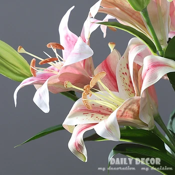 10pcs/daudz ! Augstas simulācijas 3D reālā touch 88cm gara 3 galvas mākslīgā Liliju ziedu vairumtirdzniecība, kāzu dekoratīvās Liliju ziedi