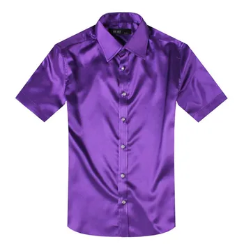 ANPOETCHY Zīmola Krekls Vasaras Vīriešiem Mākslīgās Zīda Krekls ar Īsām Piedurknēm Spilgti Auduma Kleita Krekli 14 Krāsu korejas Modes Apģērbi