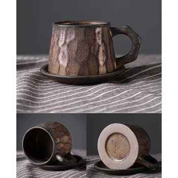Japāņu retro keramikas kafijas tase un apakštase uzstādīt radošo kafijas tasi pēcpusdienas tēja biroja keramikas krūze kafijas drinkware kauss