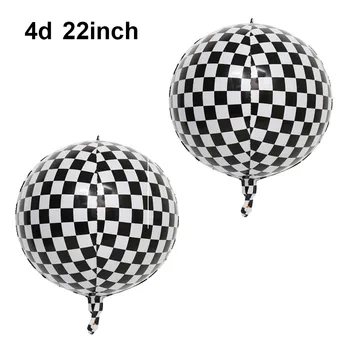 5gab Lieli 22 Collu 4D Black White Rūtainā Baloni Rūtainā Karoga Ballons Sacīkšu Auto Tēmu Dzimšanas dienas svinības Rotājumus Bērniem