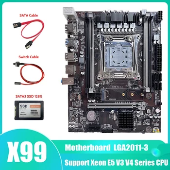 AU42 -X99 LGA2011 Pamatplates-3 Datoru Mātesplati Atbalsta DDR4 ECC RAM Atmiņas Ar SATA3 SSD 128G+SATA Kabelis+Switch Kabelis