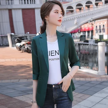 Modes Gadījuma Dāmas Zaļā Žakete Sievietēm Pusi Jakas Piedurknes Darbu, Biznesa Apģērbu Slim OLA Stili