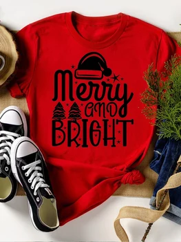 Vēstule Cepuri Jauno Gadu Grafiskais T-krekls Priecīgus Ziemassvētkus Īsām Piedurknēm Apģērbu, Sieviešu Apģērbu Modes Pamata Tee Top Druka T Kreklu
